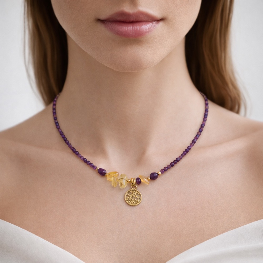Amethyst & Citrine Adjustable Necklace